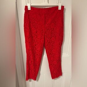 J. Crew Vibrant Red Lace Cropped Pants